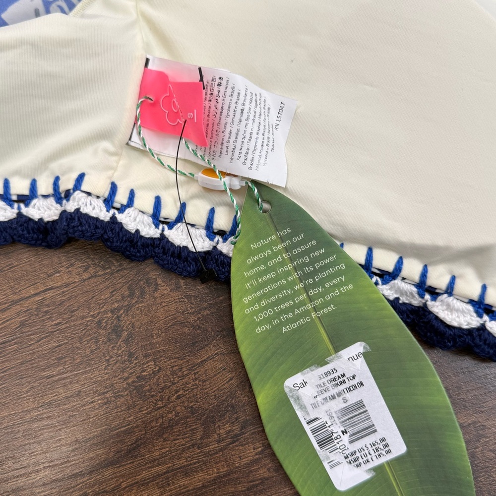 Farm Rio Tile Dream Puff Sleeve Bikini Top - Picture 10 of 12